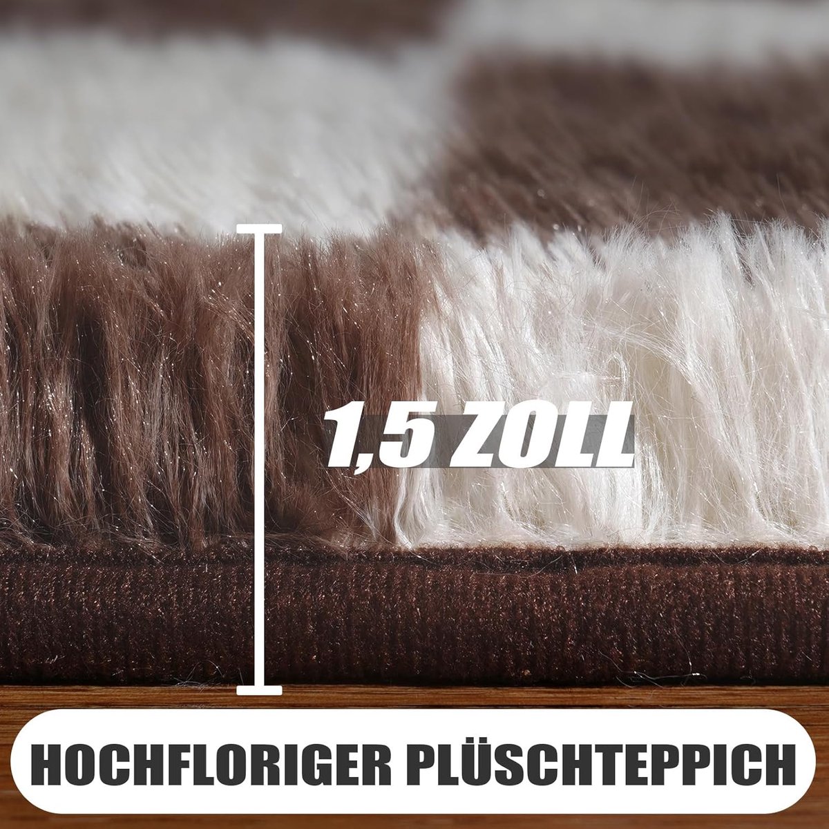 SnelShoppen - Plaid Bedroom Rug 120 x 180 cm - Bruin en Wit, Zacht Hoogpolig Tapijt voor Woonkamer, Slaapkamer, Kinderkamer, Meisjes, Jongens, Fluffy