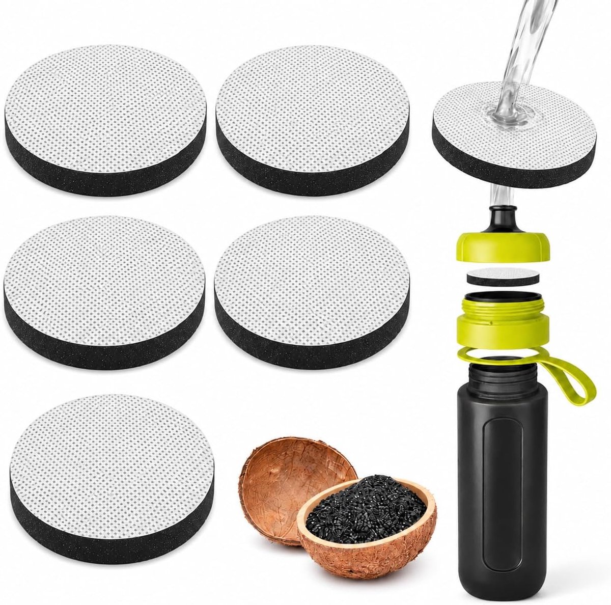 SnelShoppen - 6 Actieve Kool Waterfilters voor Flessen - Verwijdert Chloor, Geuren en Verbeterde Smaak - Compatibel met Brita Fill & Go - Voordelige V