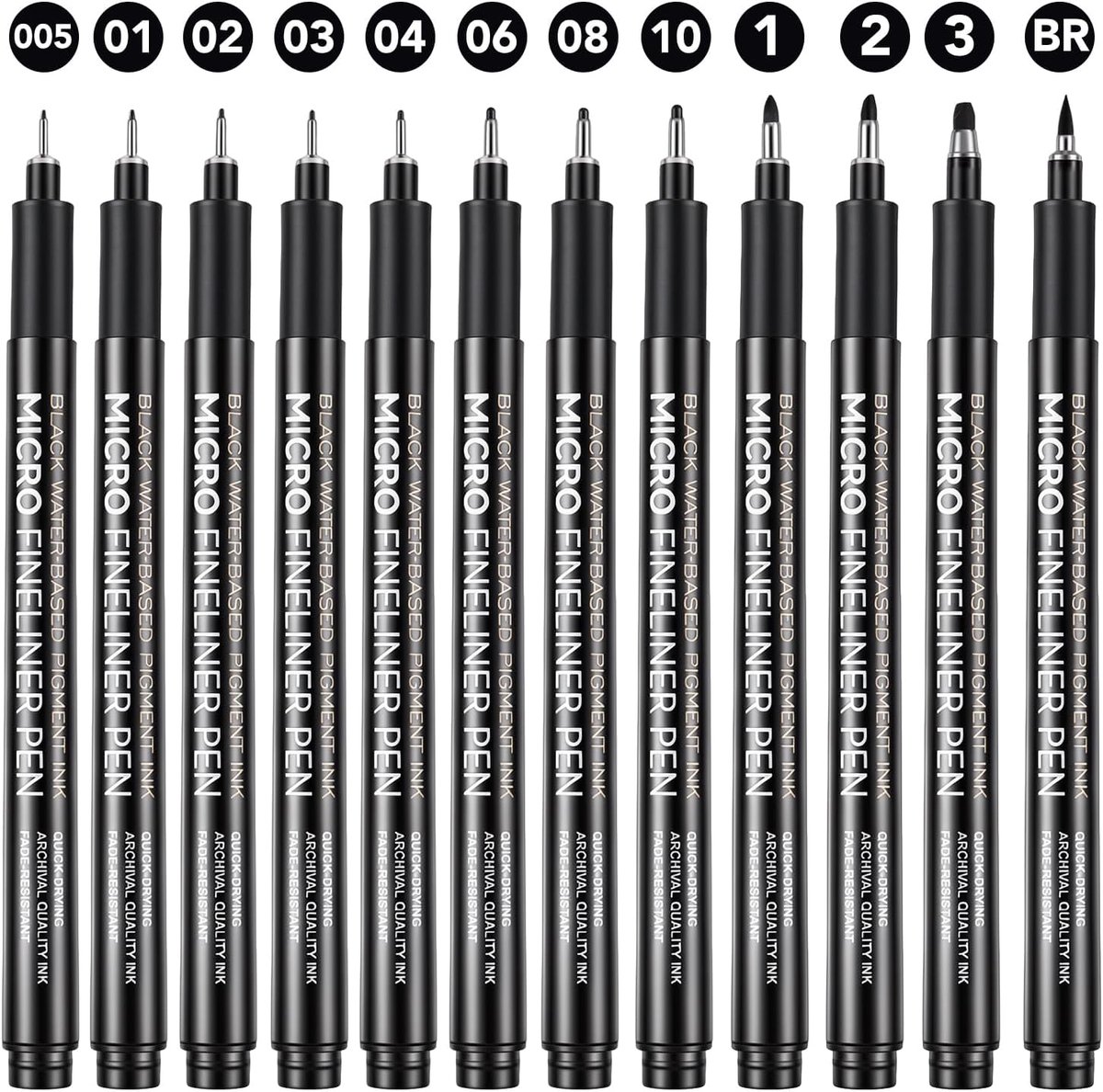 SnelShoppen - 12 waterdichte fineliners set zwart, diverse puntbreedtes, viltstiften voor kalligrafie, handlettering, schetsen, journaling, technisch
