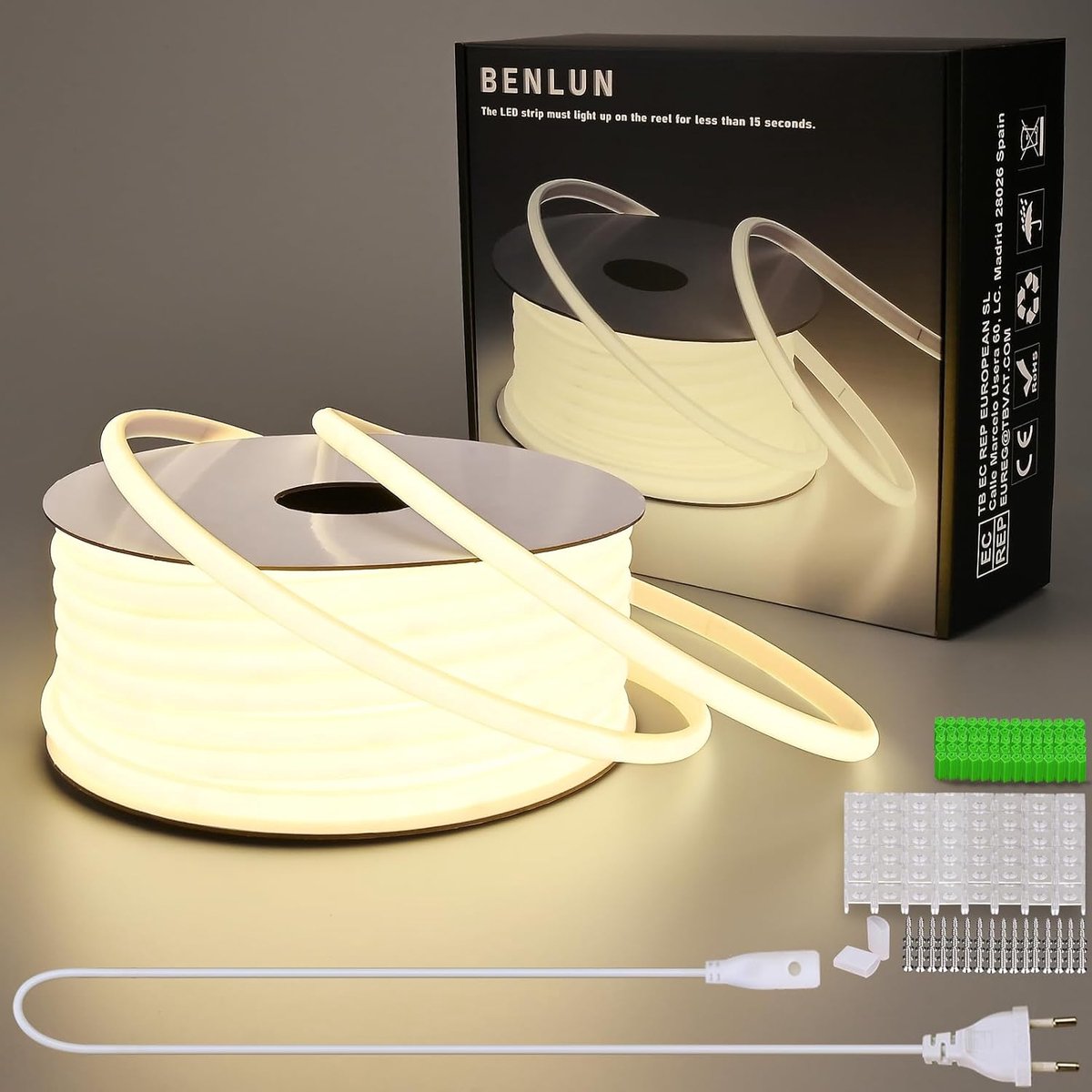 SnelShoppen - LED Strip 30m 4000K Natuurlijke Wit Waterproof voor Buiten, Flexibel en Snijdbaar, 10W/m, CRI 90+, Perfect voor Tuin, Kamer, Feest, Comm