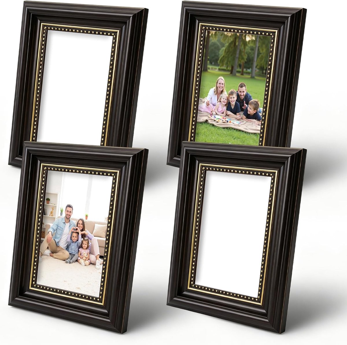 SnelShoppen - 4 Vintage Fotolijsten 10x15 cm - Zwarte Retro Fotolijsten voor Neerzetten en Ophangen - Stijlvolle Decoratie voor Woonkamer, Slaapkamer,