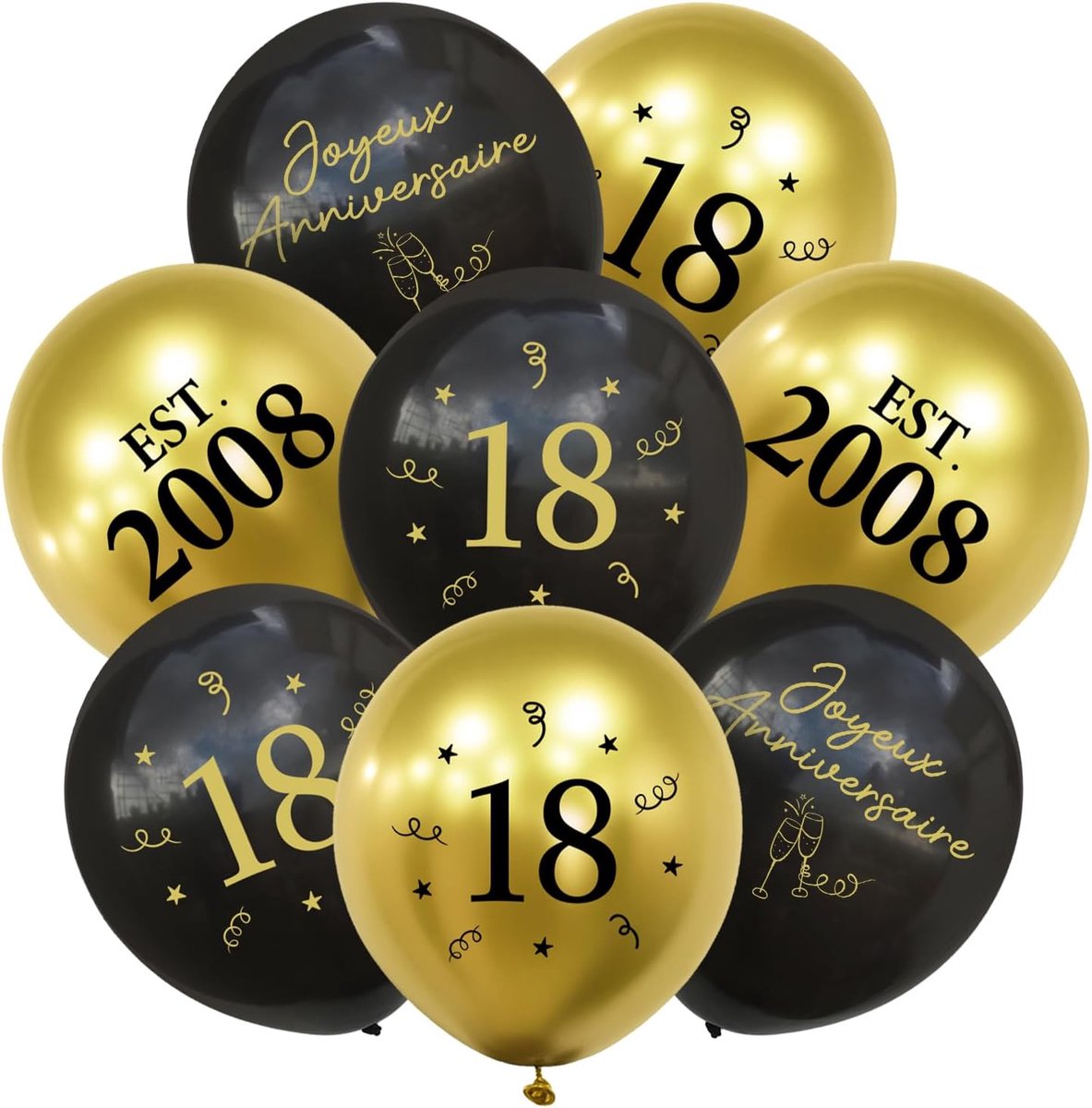 SnelShoppen - Ballonnen Set 24 Stuks voor 18e Verjaardag - Zwart Goud - Happy Birthday Decoratie - Feestartikelen voor Jongeren - 30 cm - Perfect voor