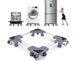 Wasmachine Verhoger op Wielen – Verstelbaar 45-68 cm – Max. 400 kg – Anti-Trilling – Verplaatsbare Onderwagen