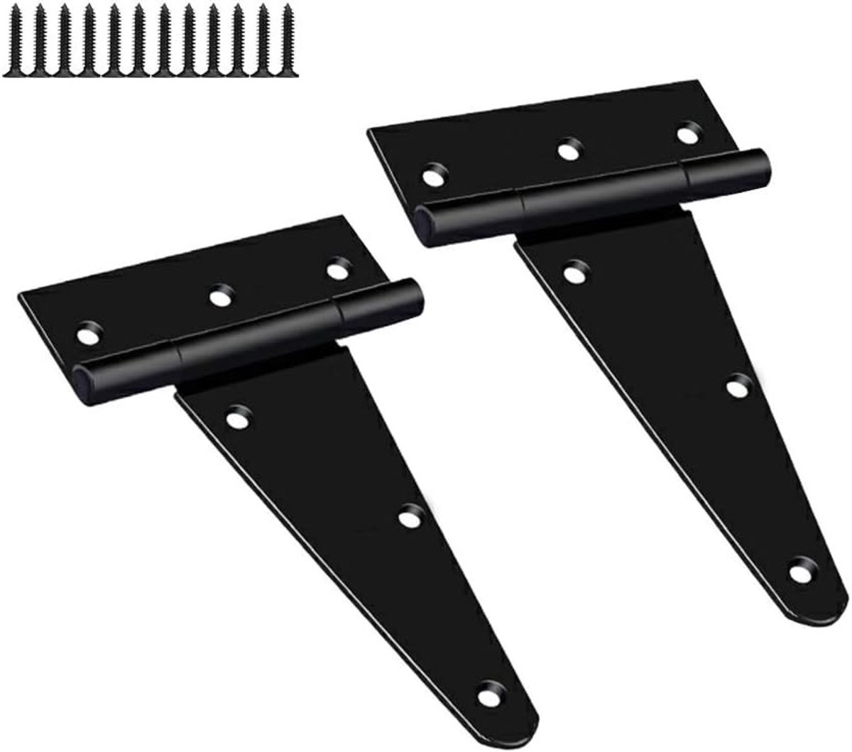 Zware T-vormige scharnieren - 2 stuks, roestvrij metaal, ideaal voor poorten en schuurdeuren, 4"/100mm, inclusief schroeven
