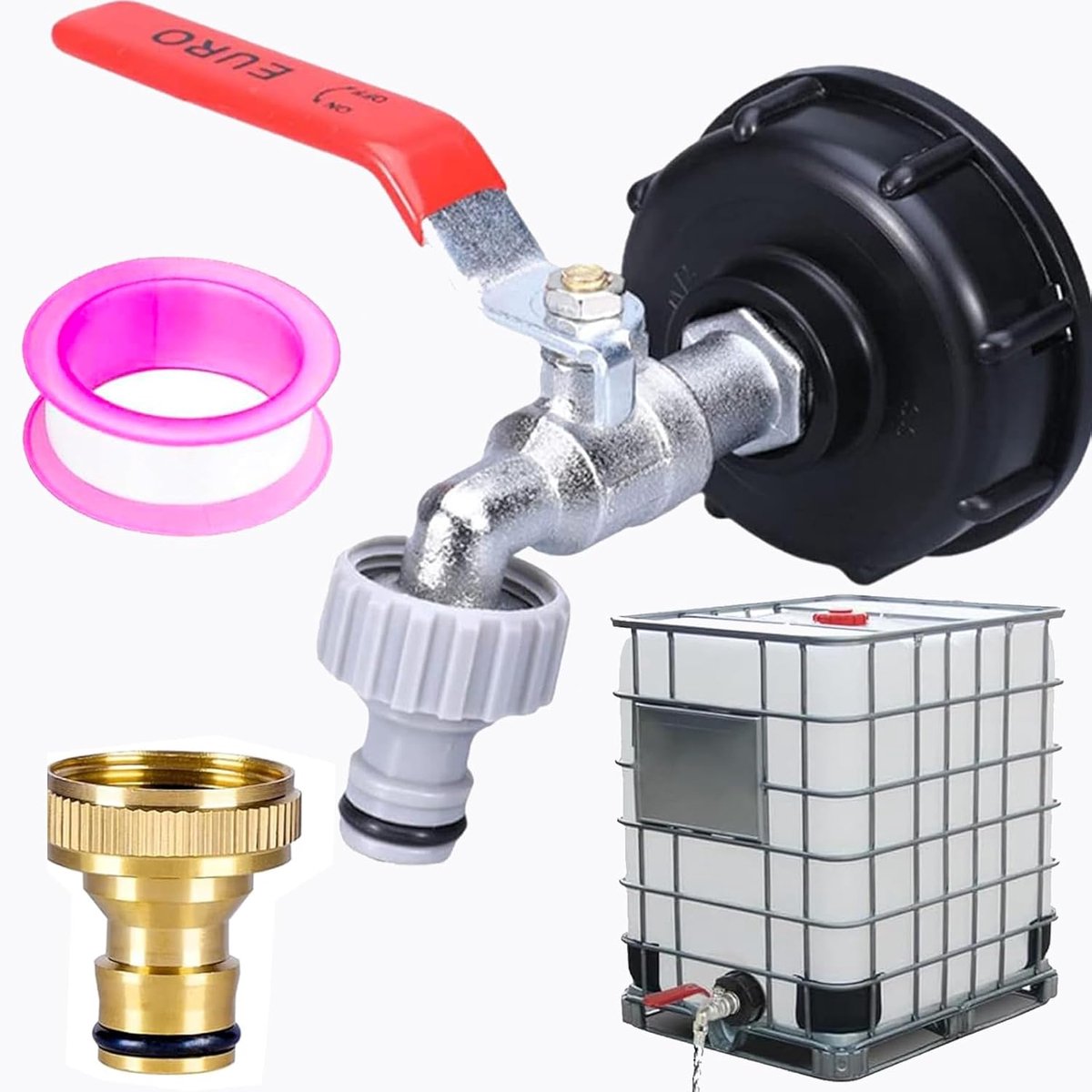 SnelShoppen - IBC Tank Accessoires Messing S60x6 Adapter voor IBC Containers - Tuin, Camping, Watergebruik, Koppeling, 1/2 inch, 60mm Draad