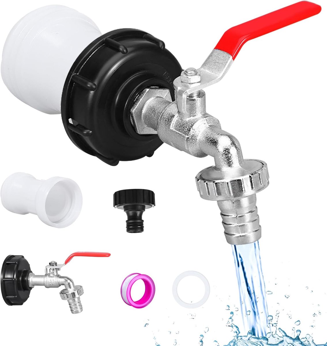 SnelShoppen - IBC Tank Zwanenhals Adapter met Messing Kraan 3/4 Inch voor Regenwatertank, IBC-container Accessoires, Compleet met Ruwe Band