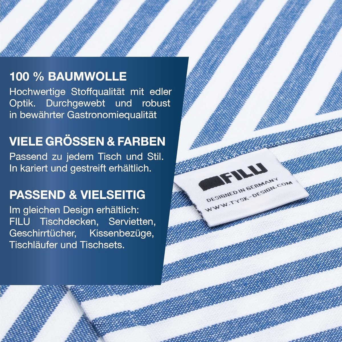 SnelShoppen - Tablecloth 130x220 cm Blauw/Wit Gestreept - 100% Katoen - Hoge Kwaliteit - Perfect voor Keuken, Eetkamer, Tuin en Feesten