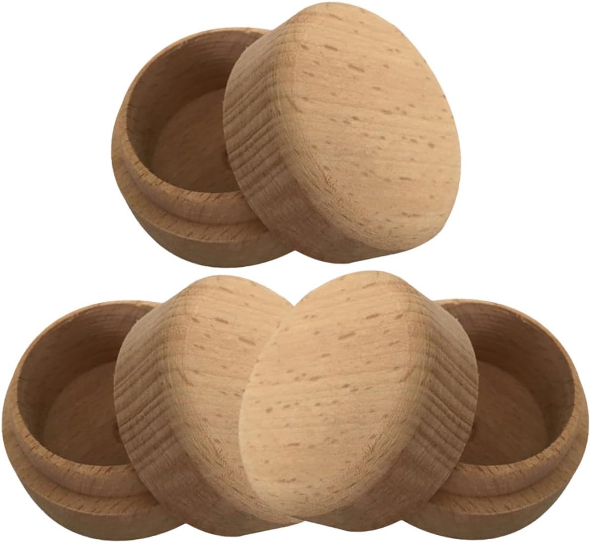 SnelShoppen - 3 Stuks Ronde Houten Ringendozen van Natuurlijke Beukenhout met Deksel, Transparant Kijkvenster, Sieraden Opbergdoos voor Verloving, Huw