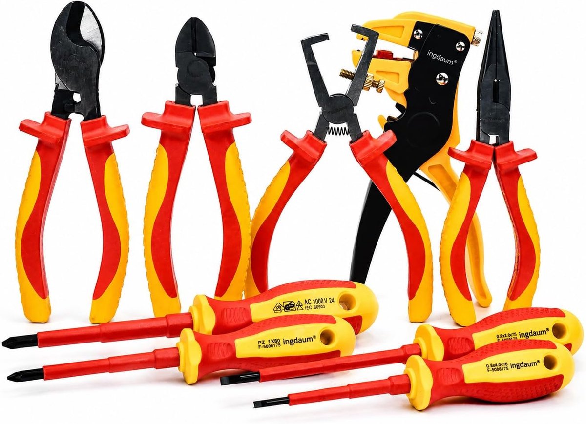 SnelShoppen - VDE Tool Set 9-delig | Geïsoleerd tot 1000V | Professionele gereedschapsset voor elektriciens | Inclusief kabelknipper, combinatietang,