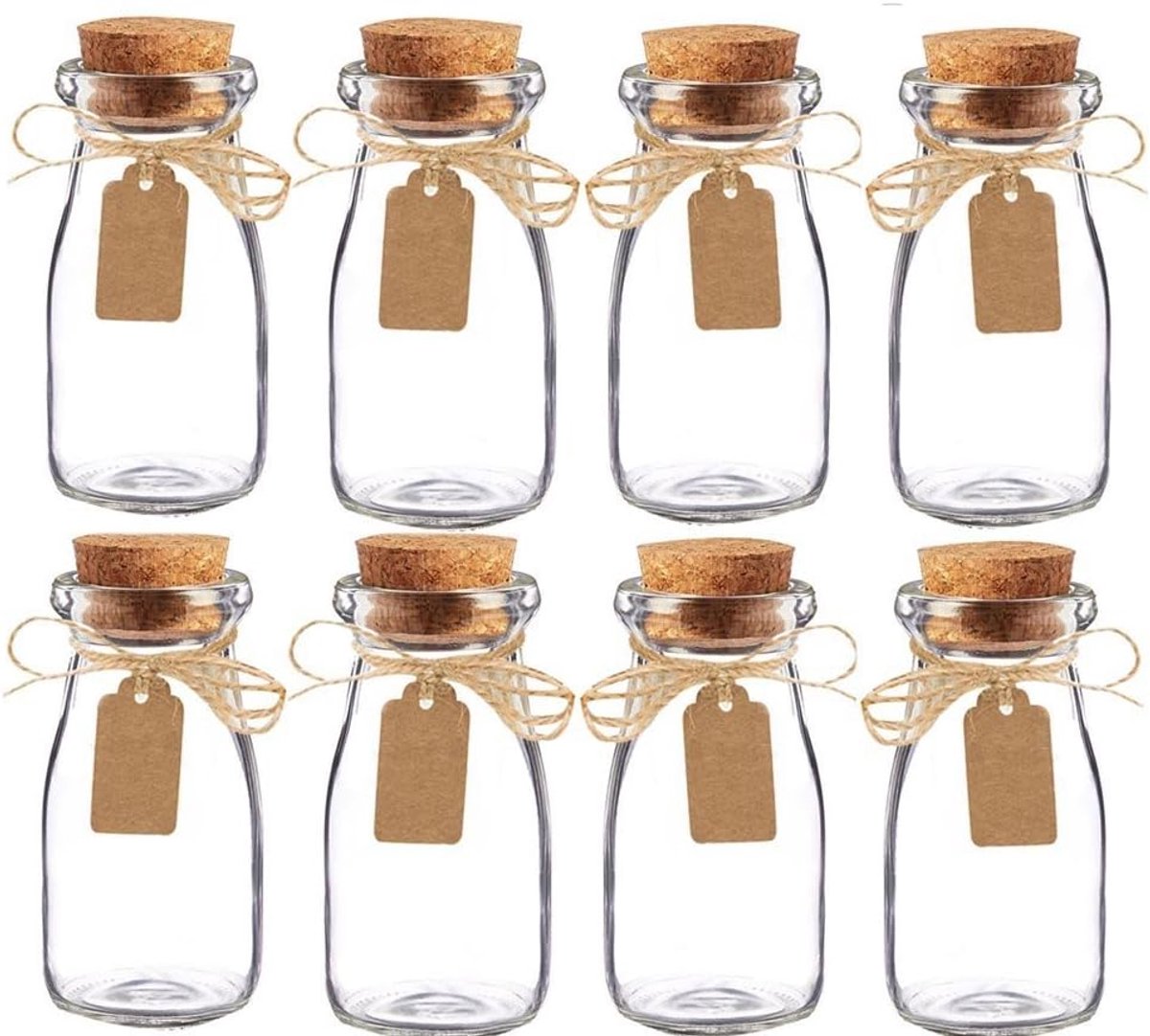 SnelShoppen - Set van 15 glazen melkflesjes met kurken deksel - Vintage wedding favors, decoratie voor feest, ideaal voor berichten, kunst, en souveni