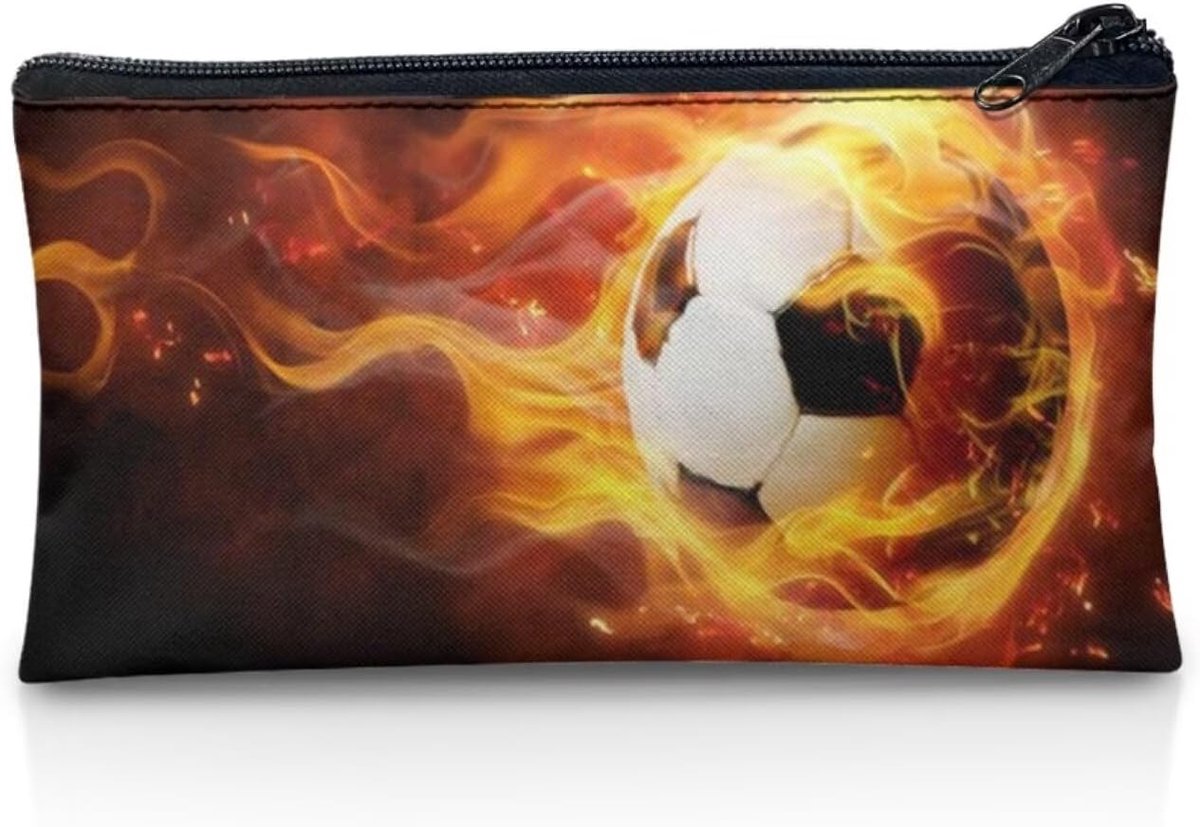SnelShoppen - Gepersonaliseerde Pennezak voor Schoolkinderen, Ruimte voor 20-30 Pennen, Canvas, Vlam Voetbal Design, Organiser voor Jongens en Meisjes