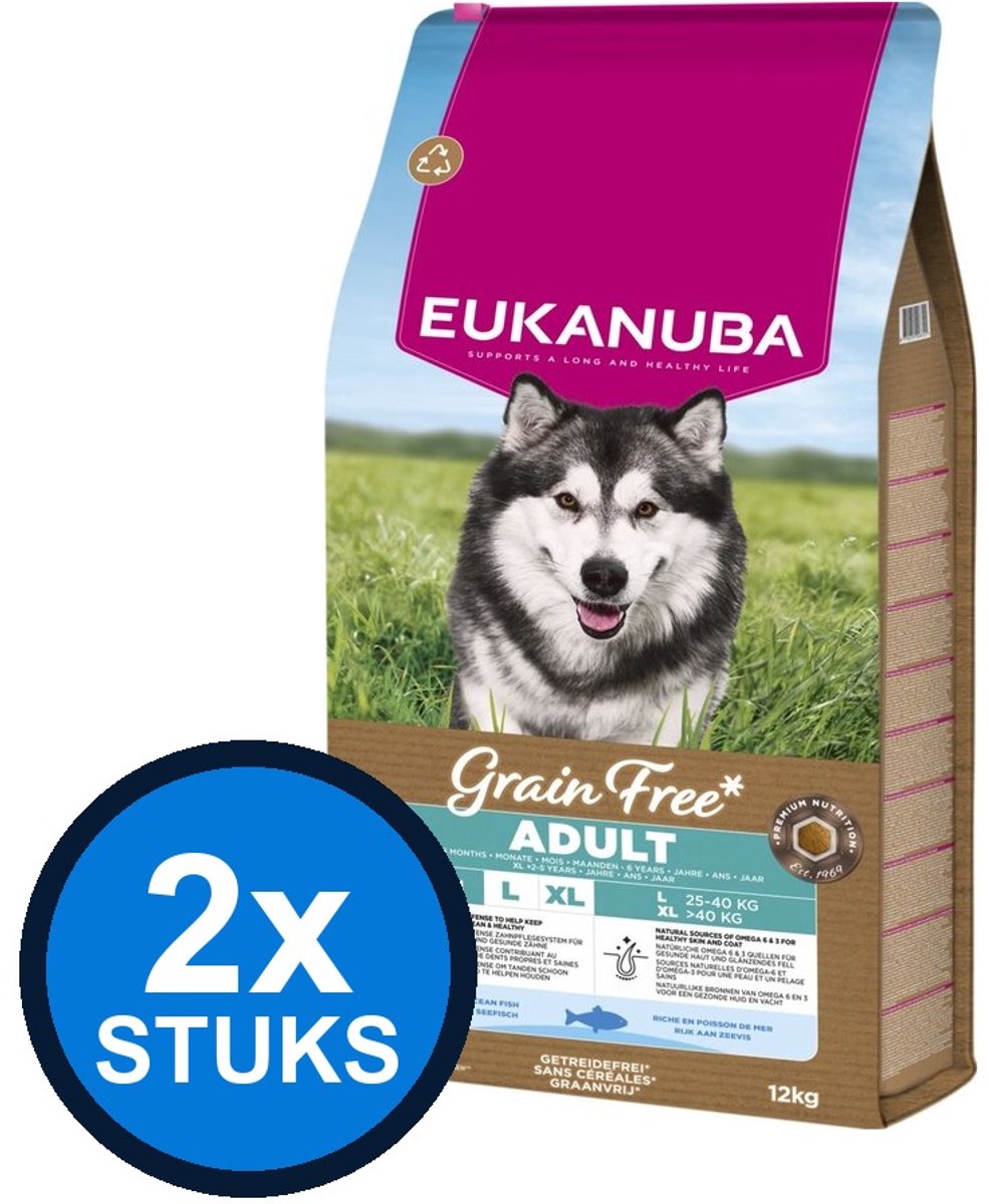2x Eukanuba - Grain Free dog adult large ocean fish 12kg