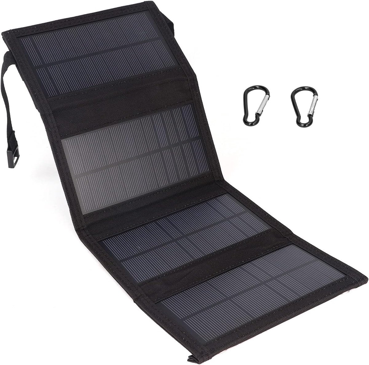 SnelShoppen - Vouwbaar Zonnepaneel 20W, USB Zonnepaneel, Waterdichte Mobiele Telefoon Oplader, Camping Oplader voor Tablet en Smartphone (Zwart)