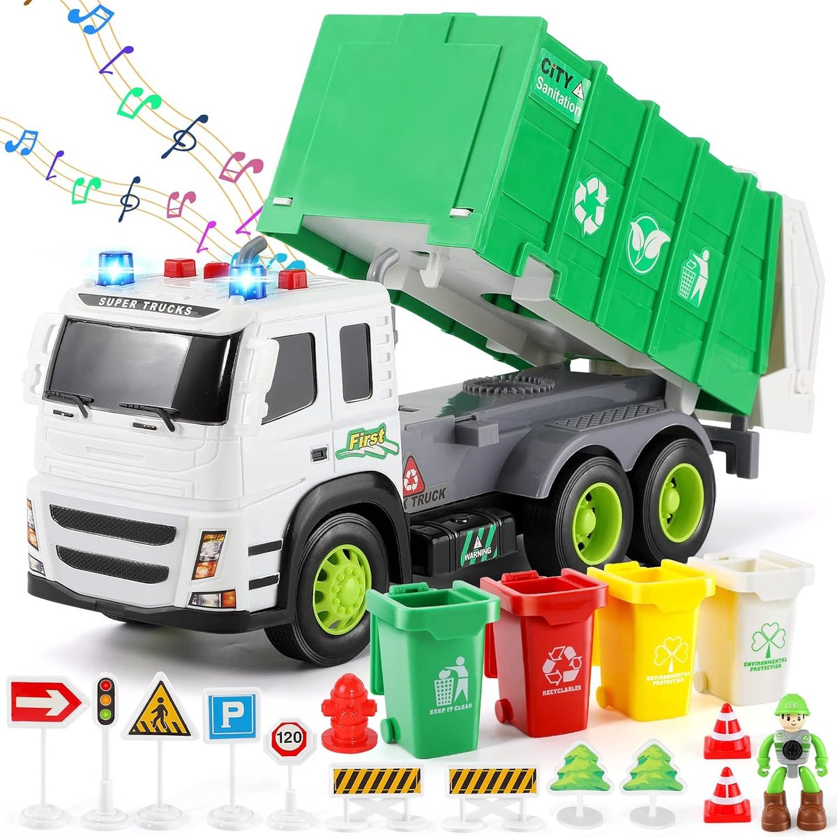 SnelShoppen - Vuilniswagenspeelgoed met Licht en Geluid, Vrachtwagenspeelgoed voor Kinderen van 3-8 Jaar, Speelgoedauto's voor Jongens en Meisjes, Per