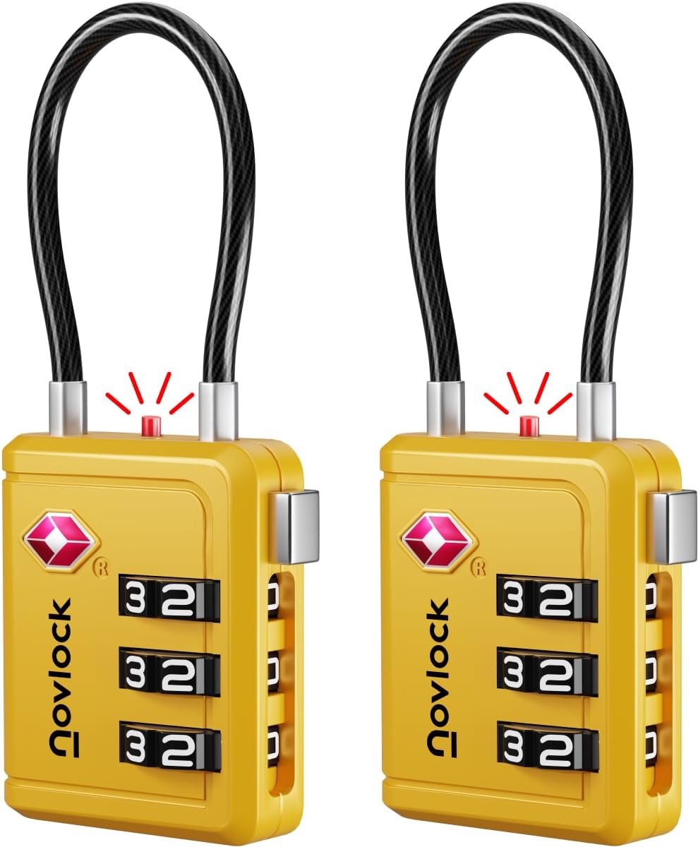 SnelShoppen - TSA Slot met Controle Indicator - Cijfercodes voor Reis, Koffers, Rugzakken & Handbagage - Koffersloten, 2-Pack Geel