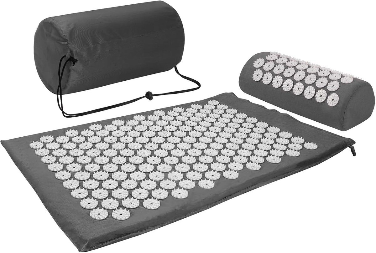 SnelShoppen - Acupressuurmat voor Nek en Rugpijn, Shiatsu Mat voor Spierontspanning en Stressvermindering, Grijs-Wit, Ideaal voor Thuisgebruik