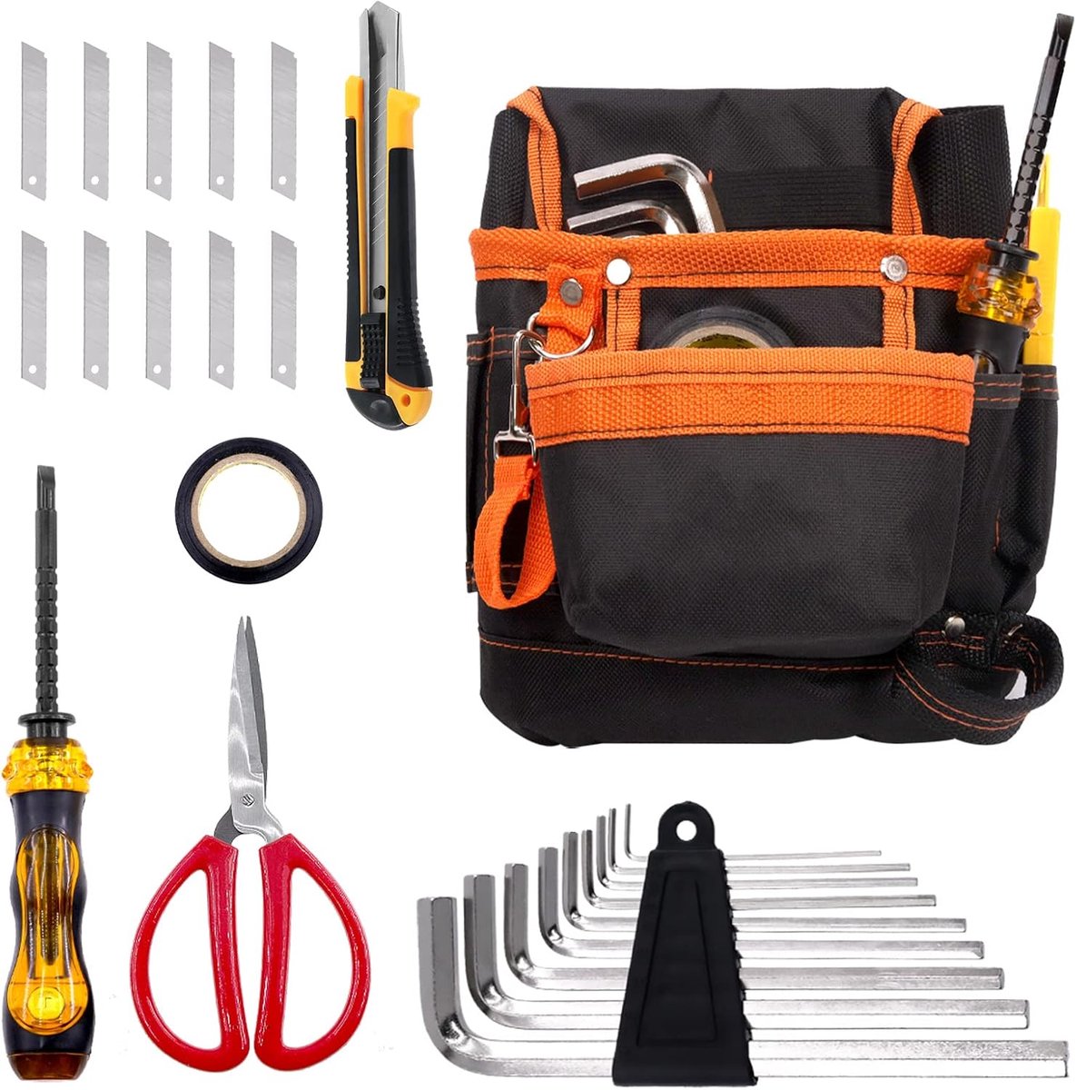 SnelShoppen - 16-delige Electrician Tool Bag Set, Complete Gereedschapsset met Inbussleutels, Schroevendraaiers, Scharen, Utility Knife en Meer, Voor