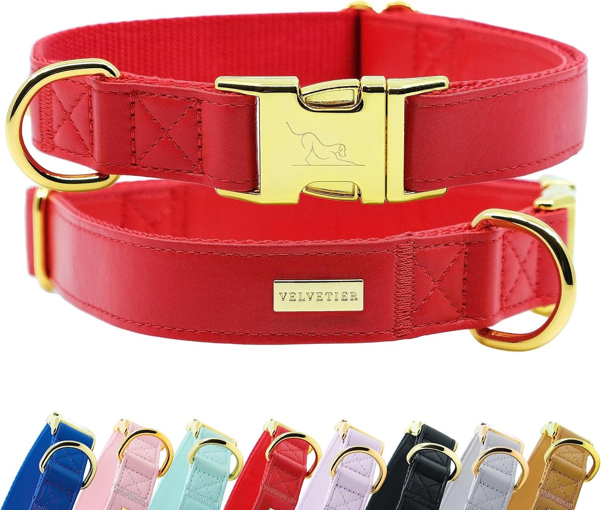 SnelShoppen - Stijlvolle Hondenhalsband van Vegan Microfibre Leer | Draagcomfort voor Kleine en Grote Honden (M/L: 41 - 63 cm) | Milano (Rood)