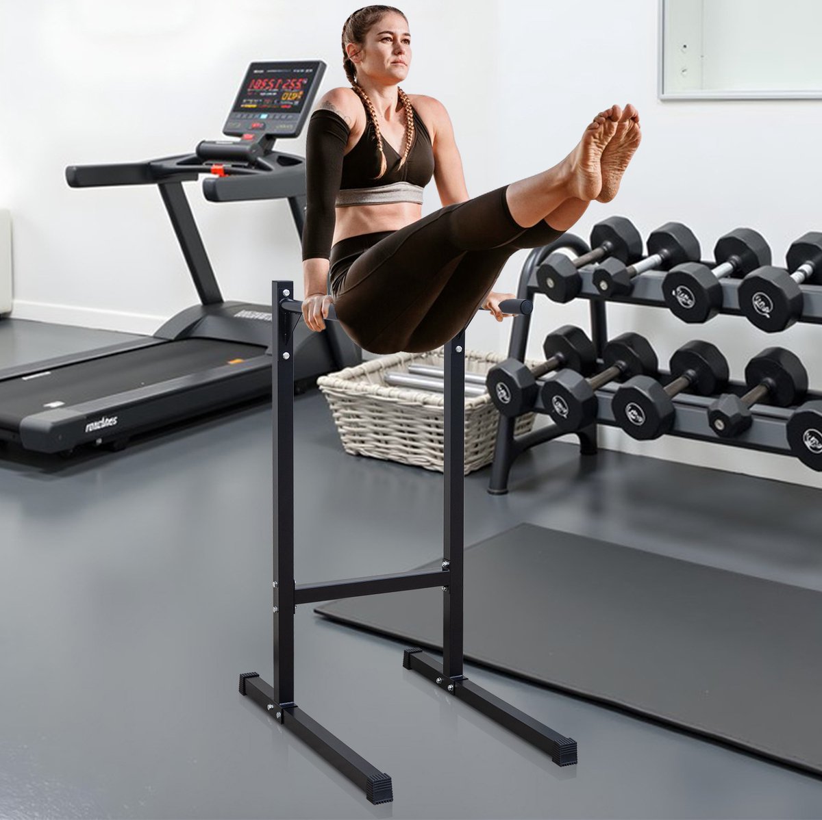 COVREO Dip Station 101 x 67,3 x 135,9 cm - zwart ijzer, foam grepen, tot 226 kg