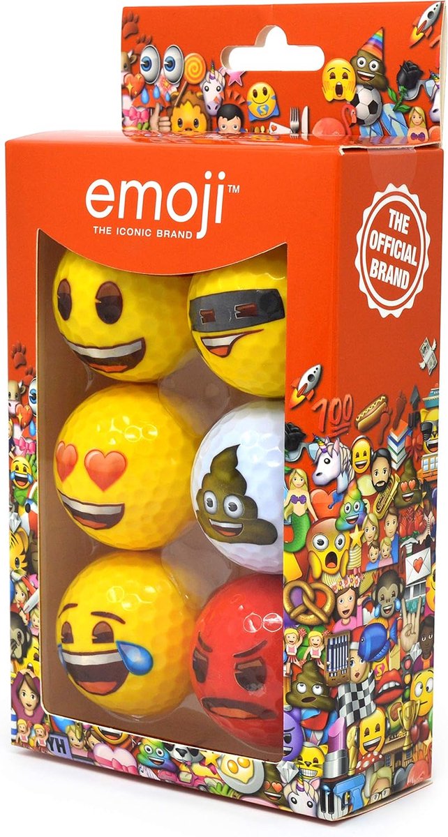 SnelShoppen - Emoji Golfballen Set van 6 - Grappige Multisport Golfballen met Hart-Ogen, Poep en Laughter Emoji - Duurzaam en Geschikt voor Lange Afst van Snelshoppen — afbeelding 5