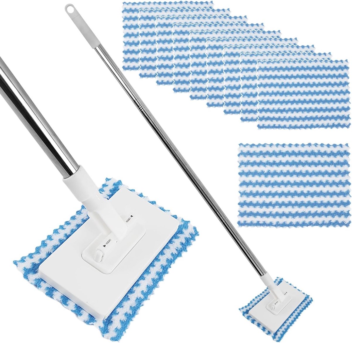 SnelShoppen - 1x No-Wash Mop + 10 Reinigingsdoeken, 1 Seconde Demontage, Automatische Drukclip, Geschikt voor Badkamers, Spiegels, Wanden, Glas, Blauw