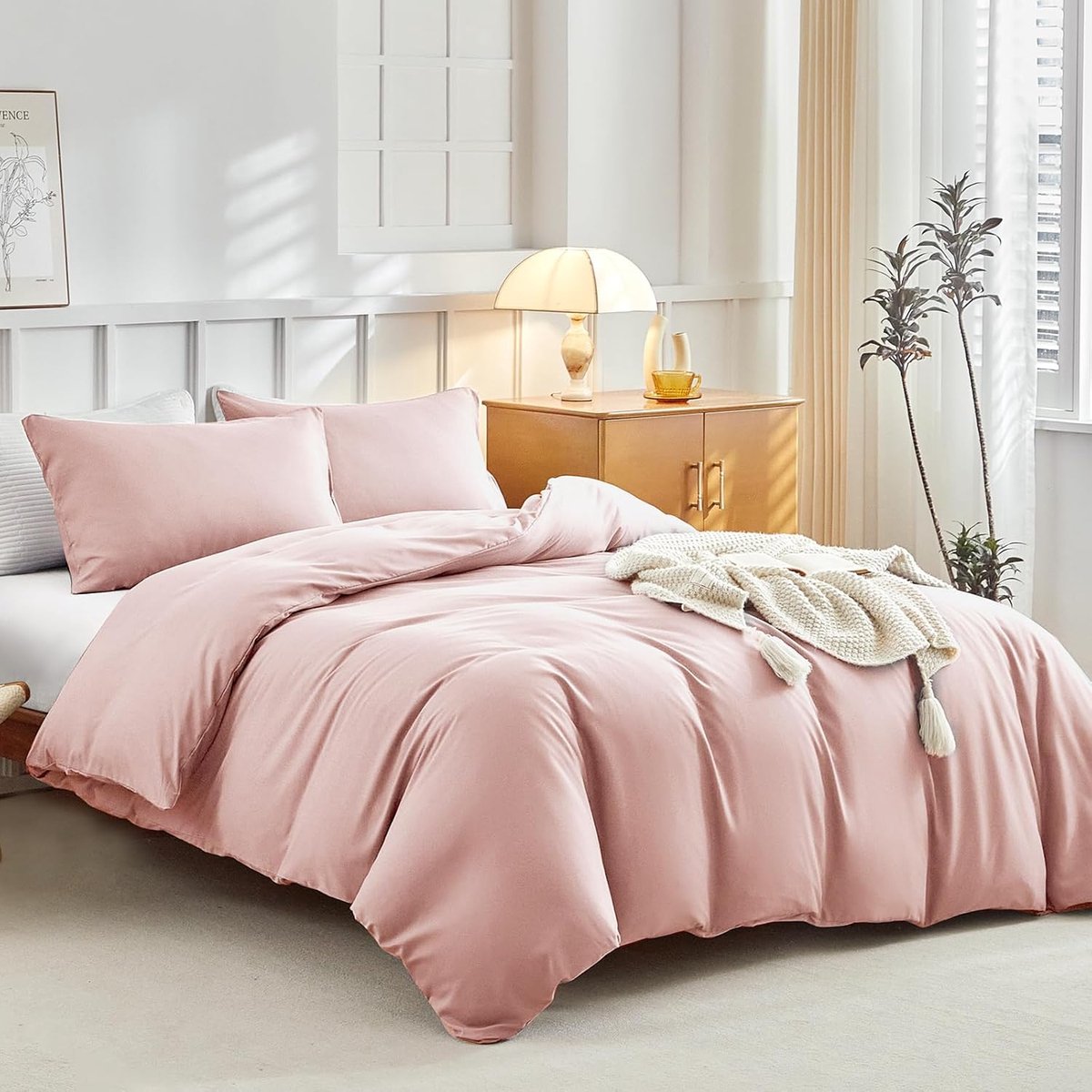 SnelShoppen - 3-Delige Microfiber Bedlinnen Set 240x220 cm Duvet Cover + 2 Kussenslopen 50x75 cm - Roze - Perfect voor Tweepersoons- of King Size Bed