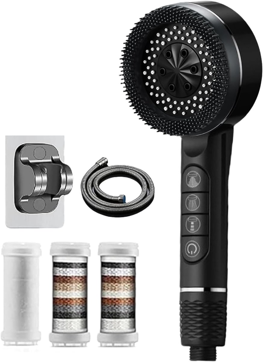 SnelShoppen - 4-delige hoge druk handdouche set met anti-kalkfilter, douchekop met slang en houder, 3-voudige sproeistand, waterbesparende doucheset v