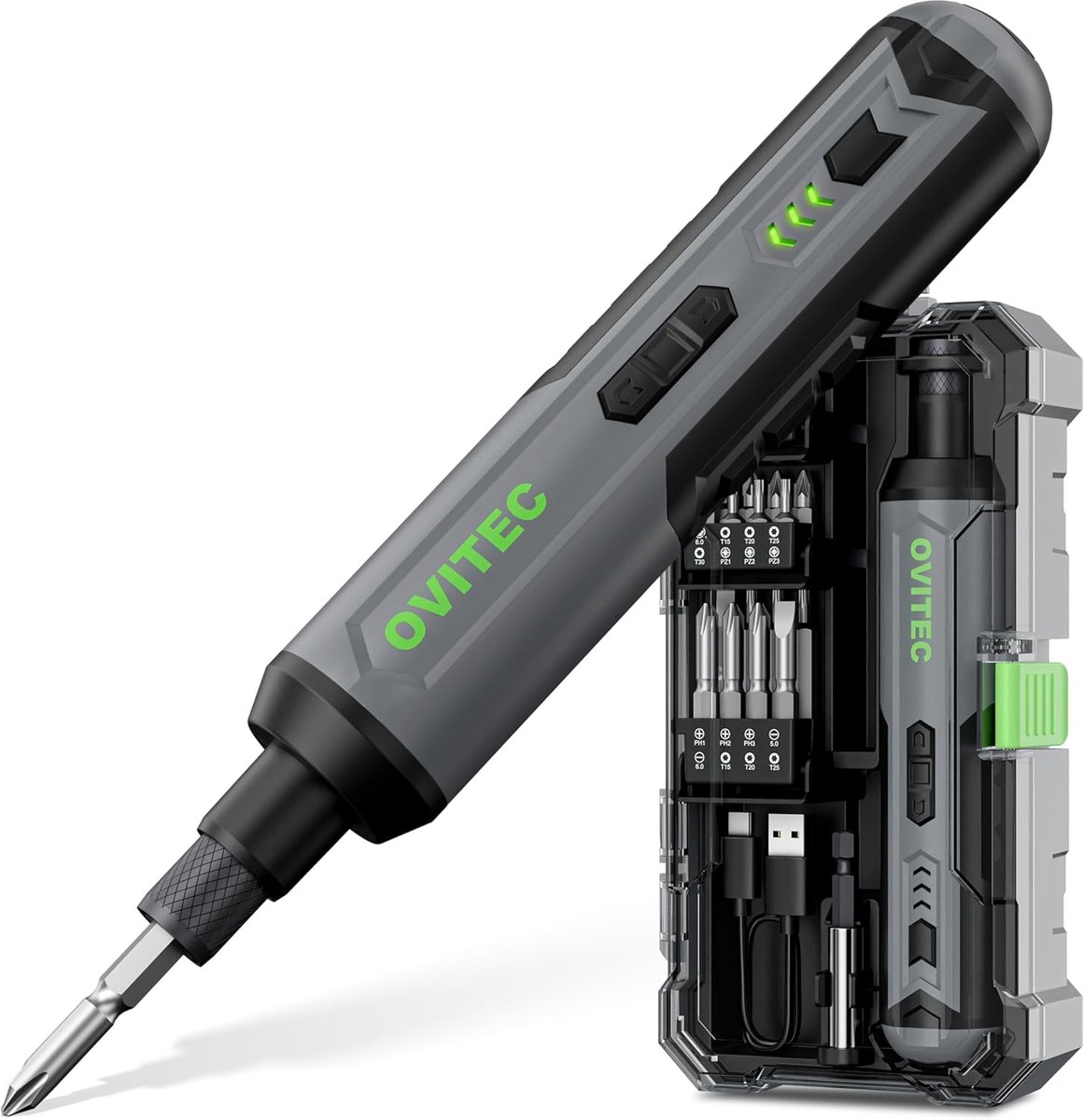 SnelShoppen - Draadloze Accuschroevendraaier Set 3.7V 2000mAh met 16-delige Bitset en USB-C Kabel - Compact, Krachtig en Perfect voor DIY en Reparatie