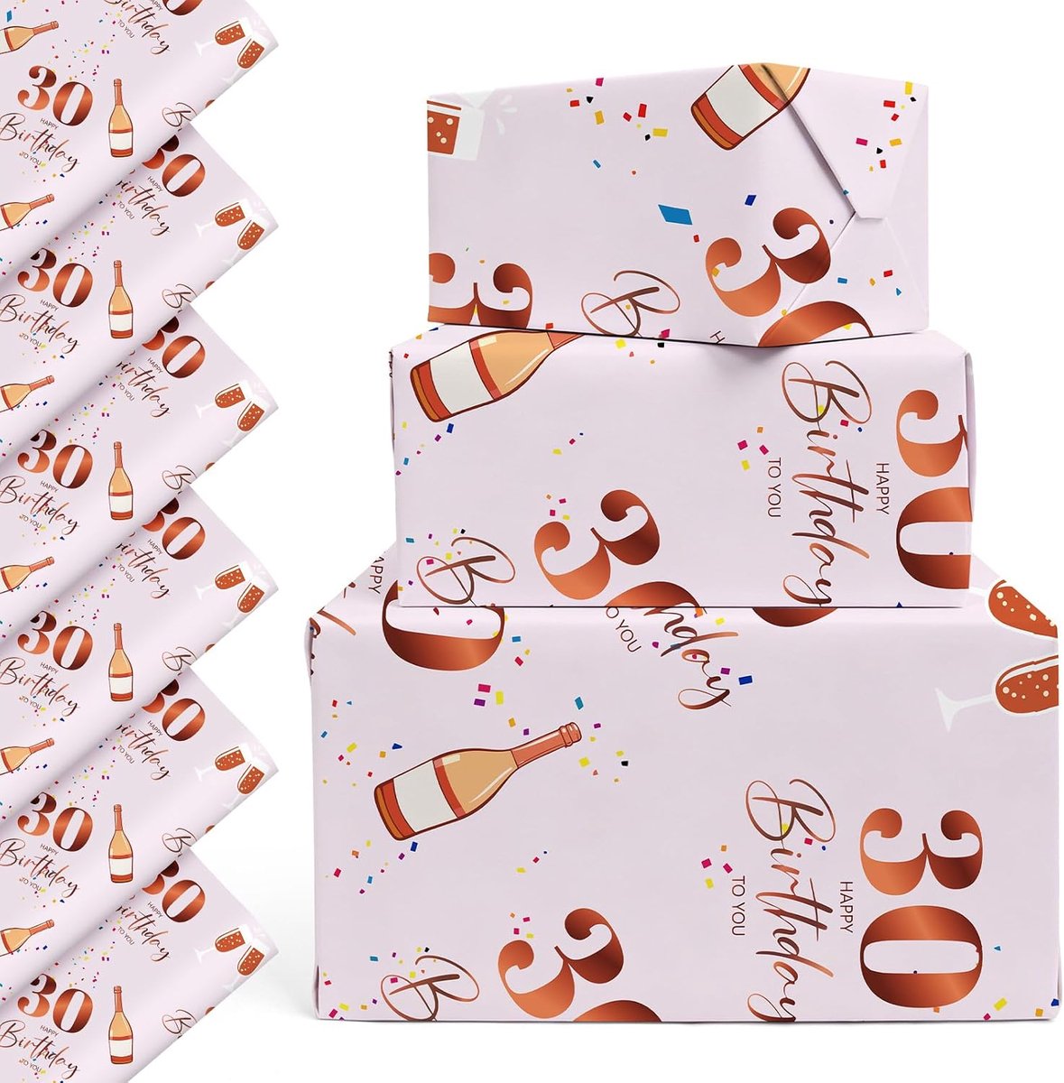 SnelShoppen - Cadeaupapier set 5 stuks, 70x50 cm, Roze Verjaardagsdecoratie, Voor 30e Verjaardag, Feesten, Bruiloften, Festivals, Jubilea