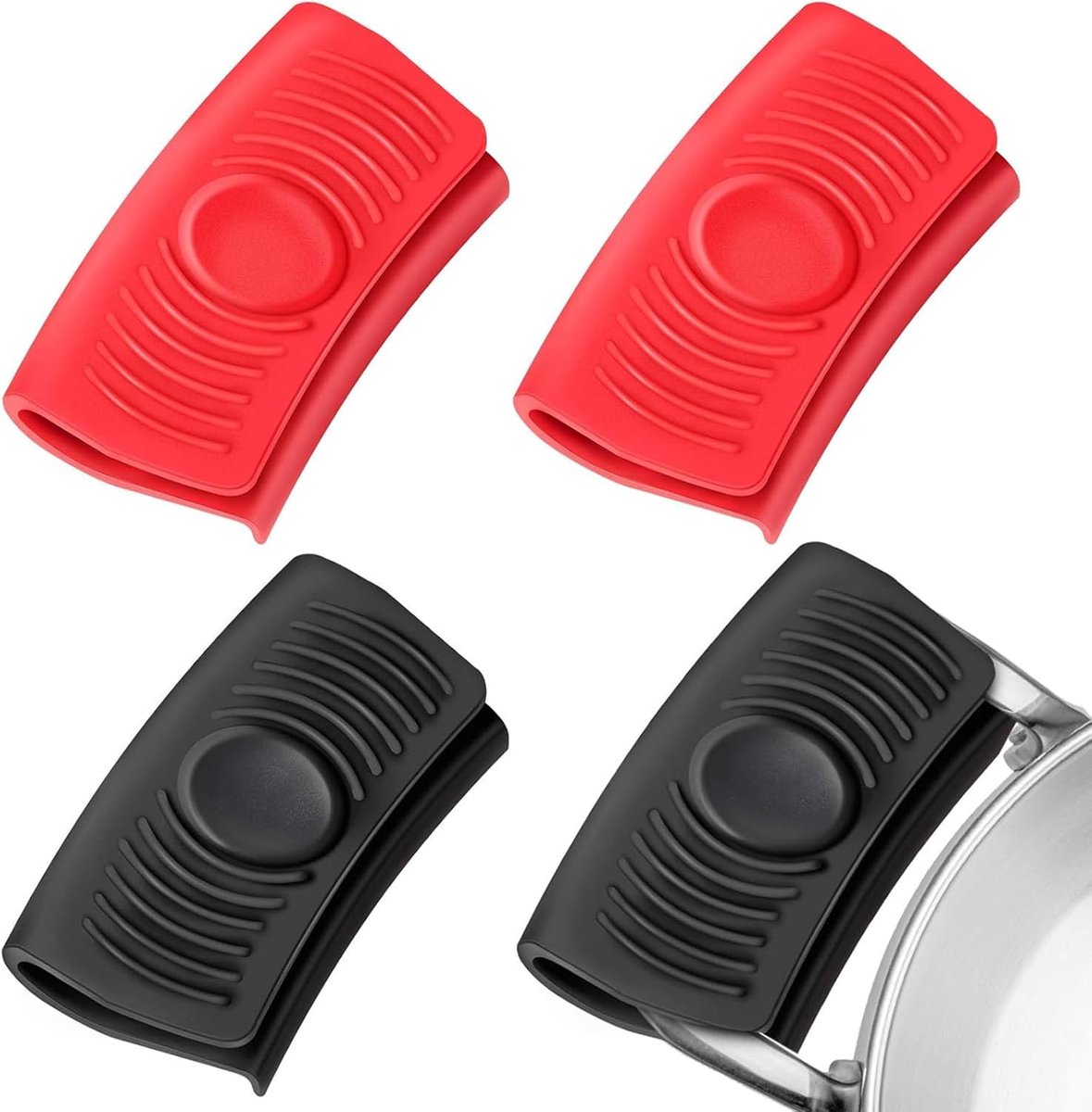 SnelShoppen - 4 x Hittebestendige Siliconen Pannenlappen - 2 x Zwart en 2 x Rood - Antislip voor Pannen, Bakplaten en Oven - Keukenaccessoires