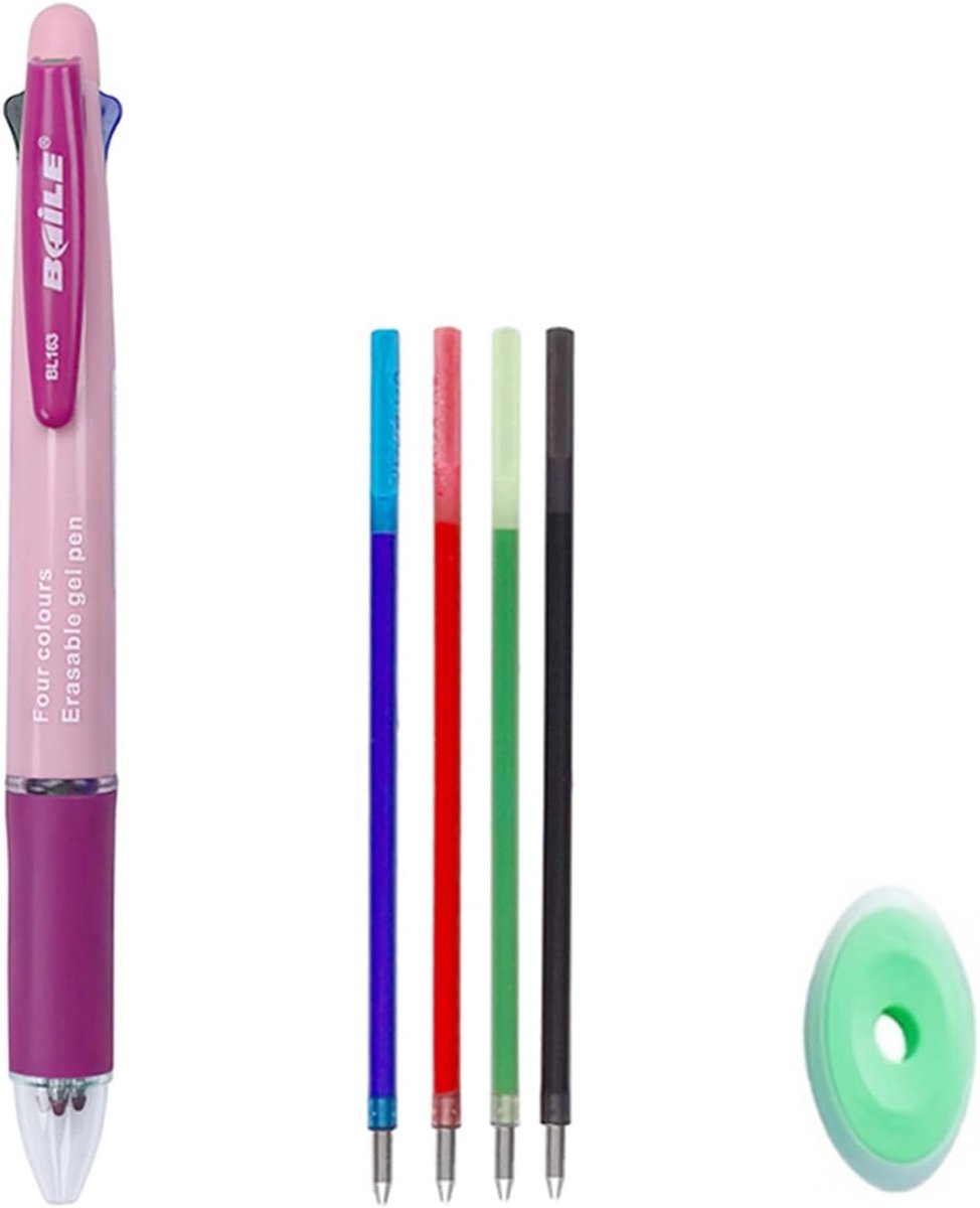 SnelShoppen - 4-in-1 Erasable Multicolor Balpen - 0,5mm Retractable Pen in Macaroon Pink - Kleurige Inktpennen voor School, Kantoor en Kinderen - Perf