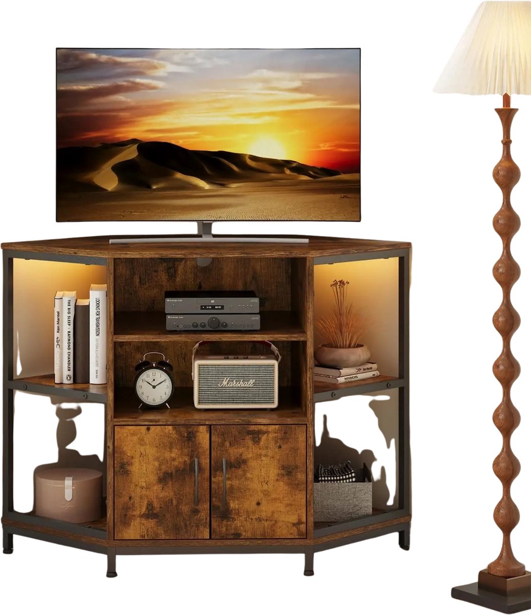 Stervia TV Meubel - TV Kastje - Onderkast - Met LED Verlichting - Handig Voor In De Hoek - Zwart/Bruin - 105 × 50 × 79 cm