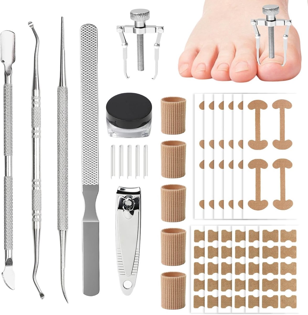 Complete Set voor Correctie van Ingegroeide Teennagels met Pijnverlichting en Nagelverzorging, Inclusief Pleisters, Knipper, Vijl en Pincet