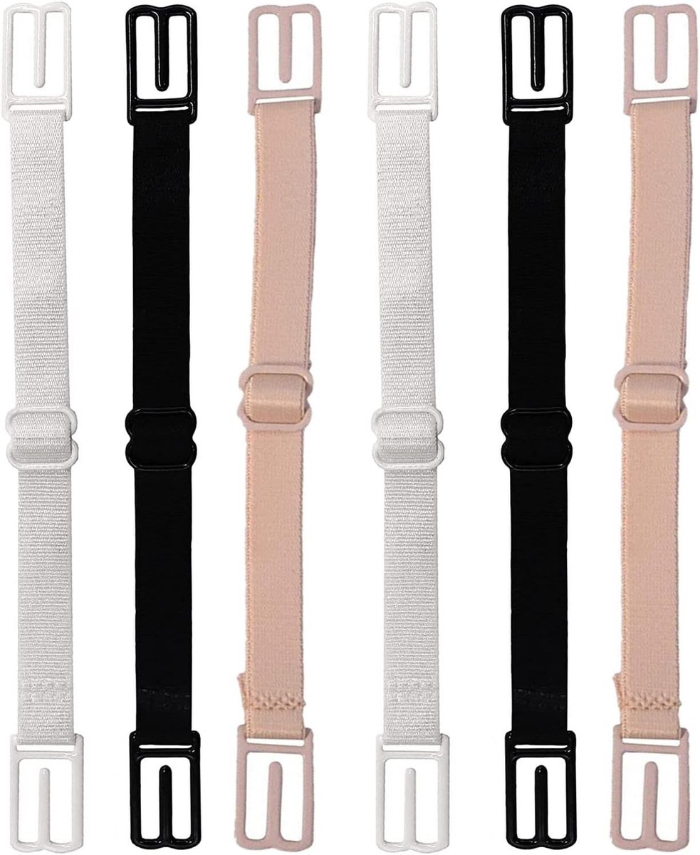 Verstelbare en antislip BH-bandhouders, 6 stuks elastische clips in huidskleur, zwart en wit voor dames