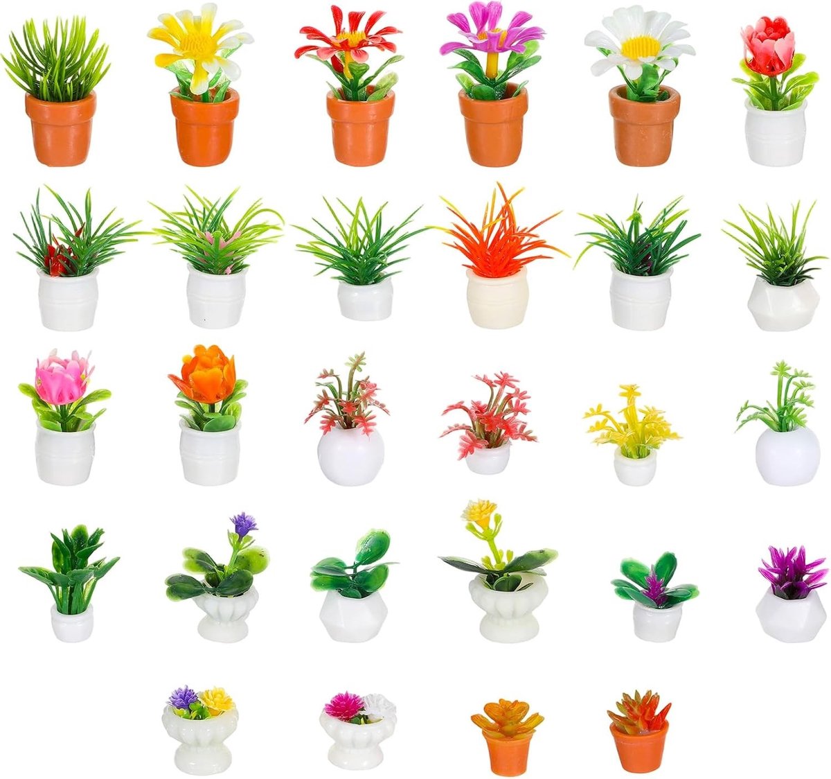Set van 28 miniatuurplanten en potplanten voor decoratie en diorama's, ideaal voor hobbyisten en creatievelingen