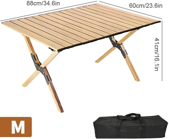 Reky Klaptafel - Tafel - Campingtafel - Picknicktafel - Inklapbare tafel - Buitentafel - Opbergtas - Houtkleur - 88x60x41cm — afbeelding 2
