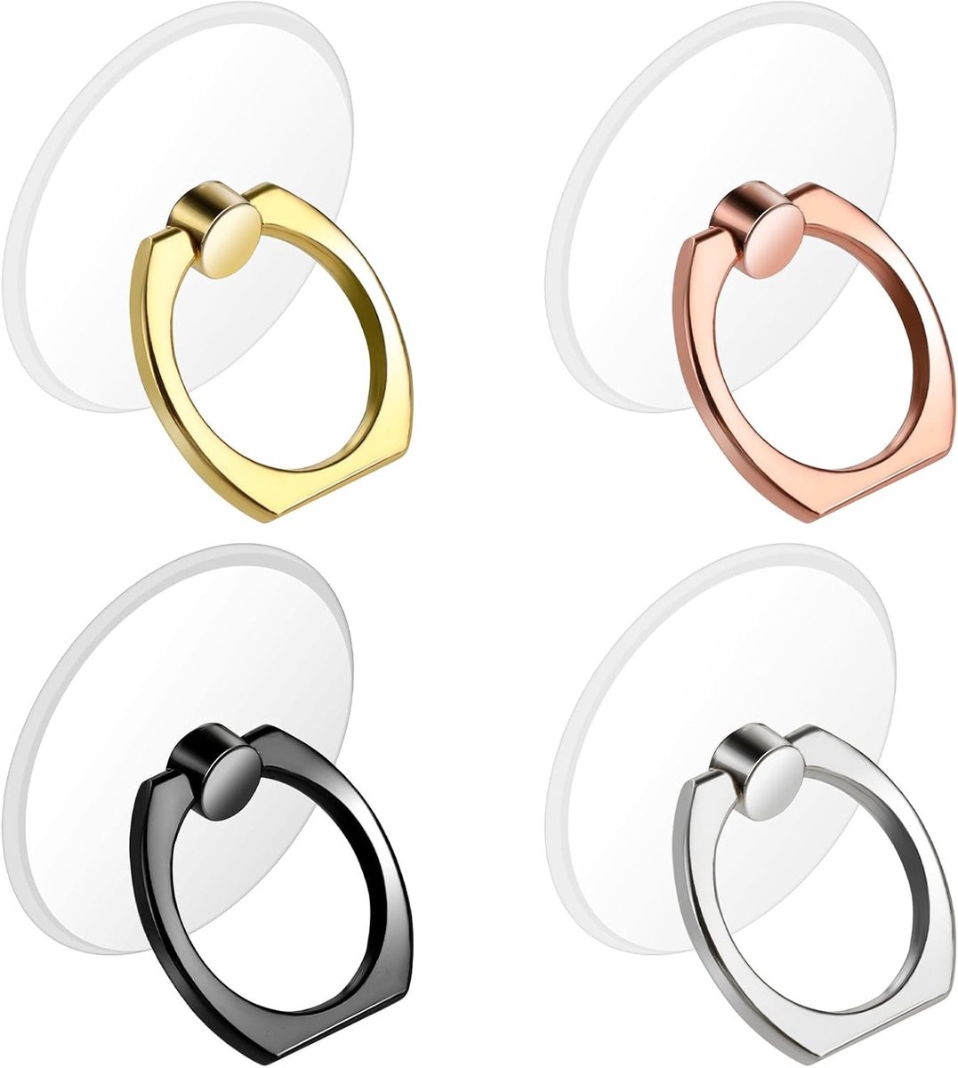 Transparante Telefoon Ring Houder Set van 4, Draaibare Vinger Grip Stand, Geschikt voor Diverse Smartphones en Mobiele Apparaten