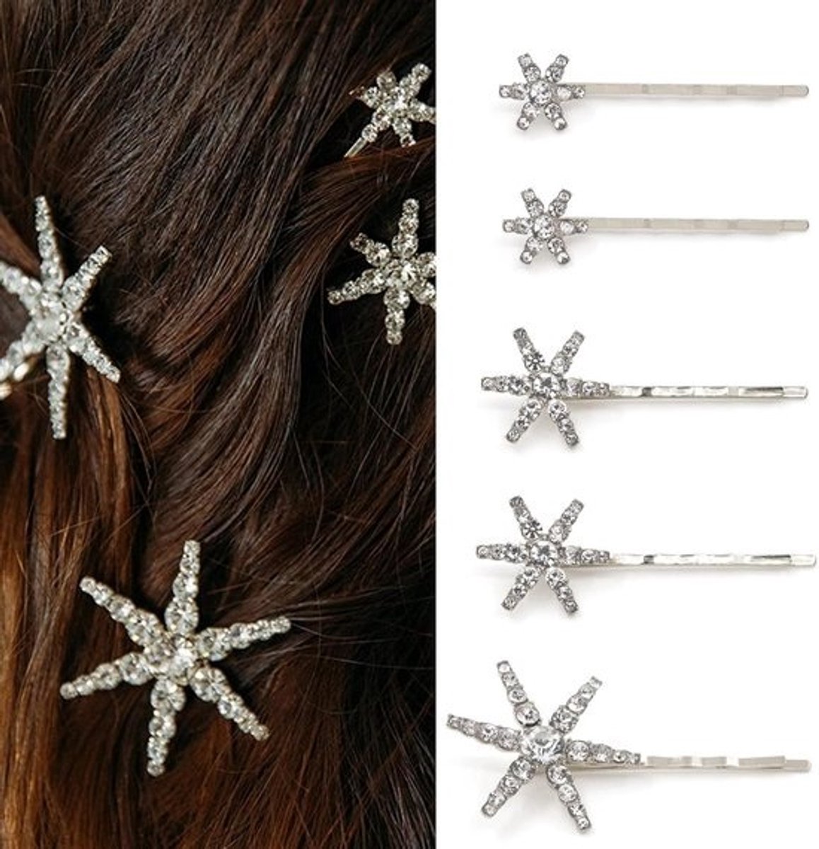 Sterren Haarspeldjes - Haarclips Kristal - Feestelijke Gelegenheden - Met Strass Steentjes - 55 cm clip - Zilver