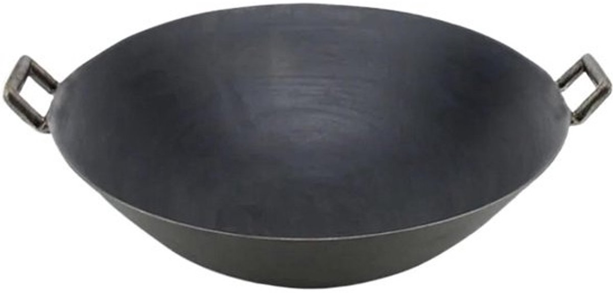Gietijzeren Wokpan - Roerbakpan Gietijzer - Buiten Koken - Dubbele Rand - 40x11 cm - Zwart