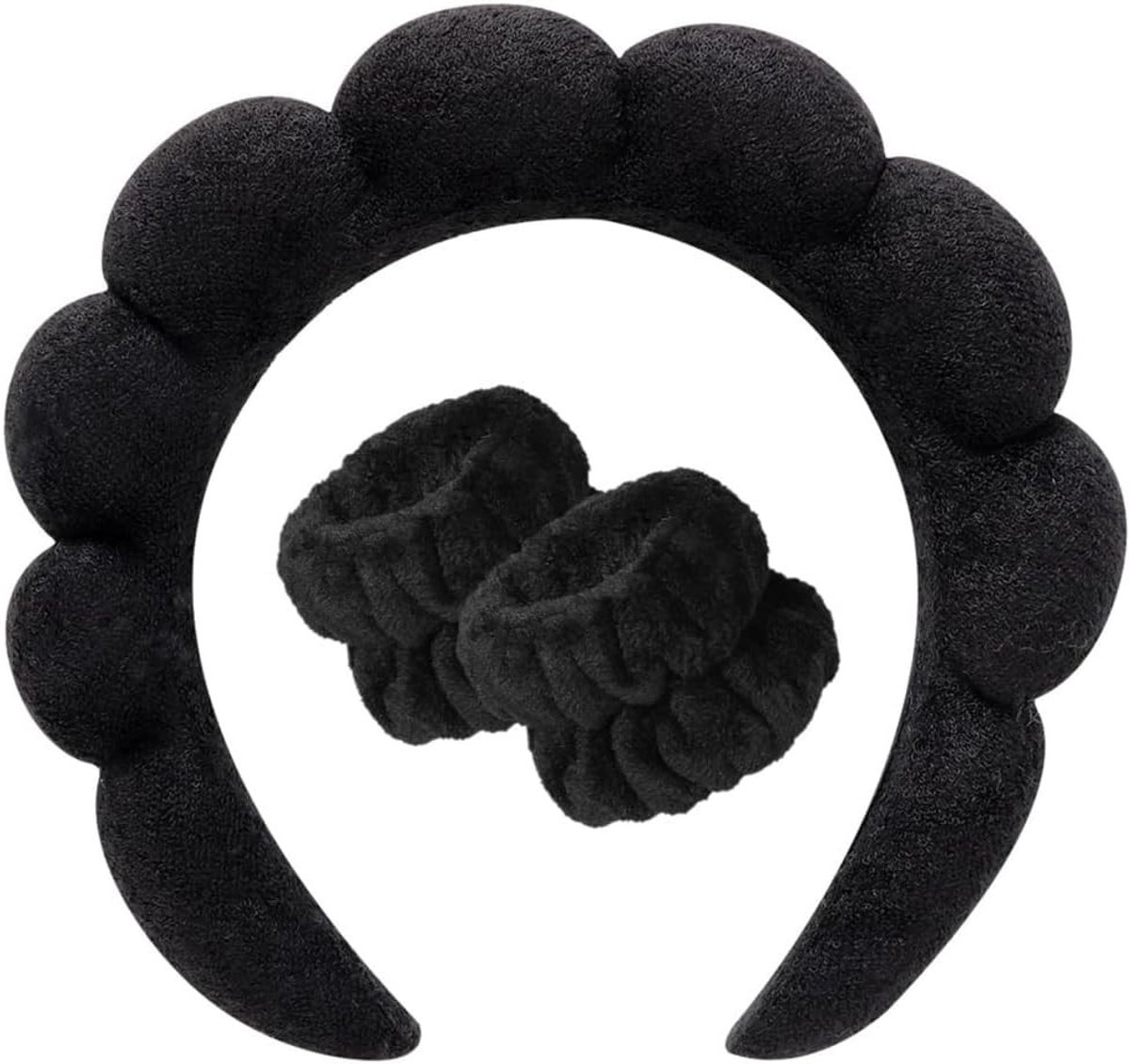 Stijlvolle Hoofdband voor Vrouwen met 1 Make-up Hoofdband en 2 Polsbanden voor Huidverzorging en Douchegebruik, Zwart