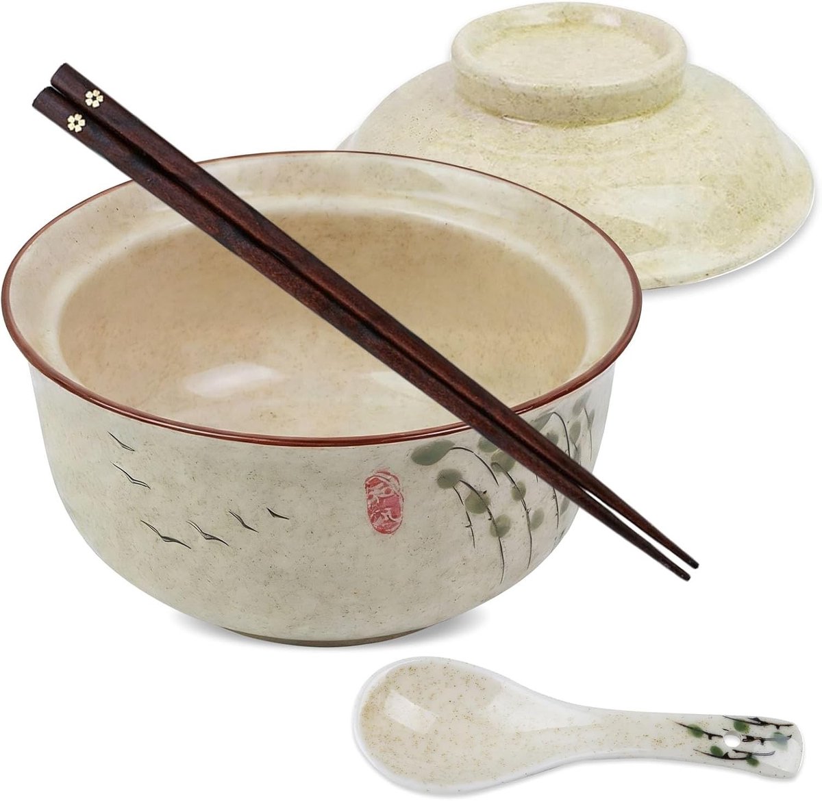 Stijlvolle 800ml ramenkommen met deksel, eetset met chopsticks en lepel, ideaal voor soep, salade en ontbijtgranen