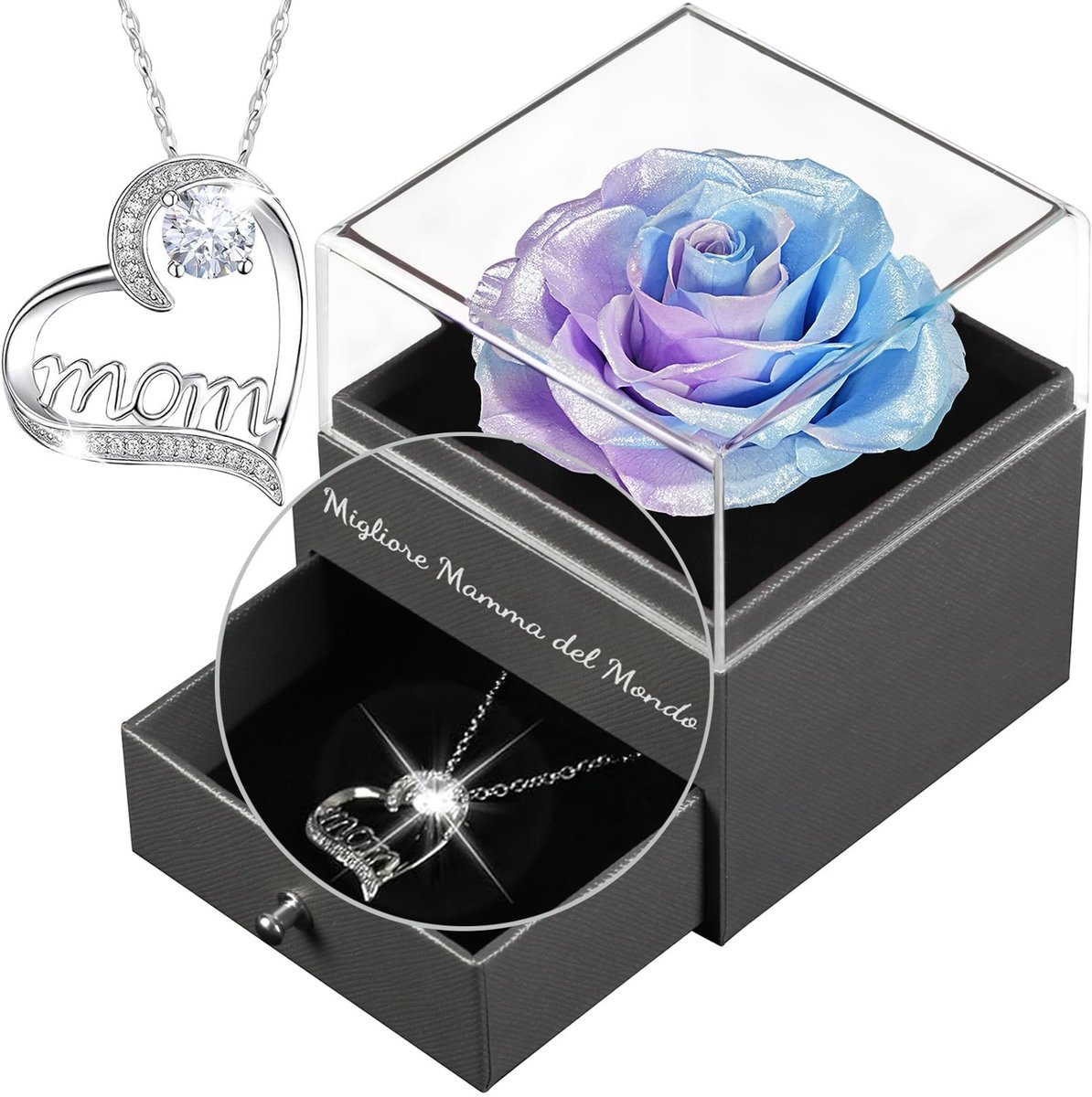 Natuurlijke Eeuwige Roos met Ketting - Moederdag Cadeau