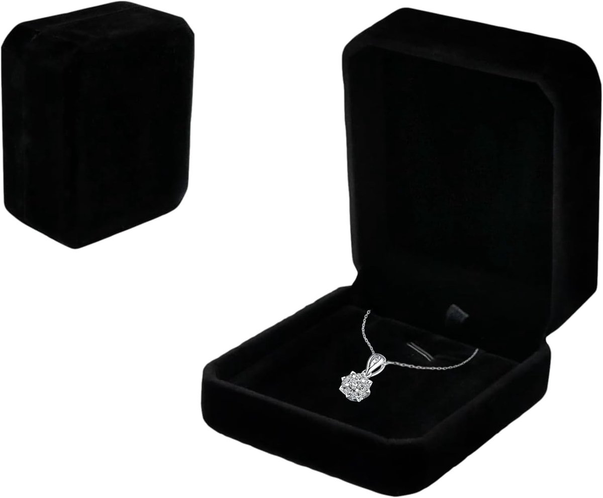 Elegante Velours Sieradenbox voor Kettingen en Set, Grote Vierkante Opbergdoos voor Huwelijk, Verjaardag en Valentijnsdag (Zwart)
