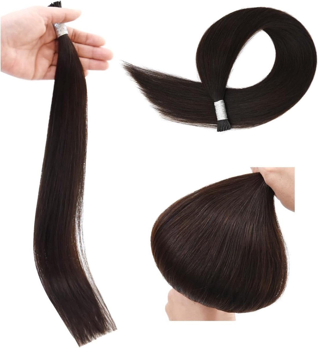 Natuurlijke Keratine Haarextensions 40g - 100% Remy Haar met I-Tip Bondings - 45cm #2 Donkerbruin voor Volumineuze Haarstijl