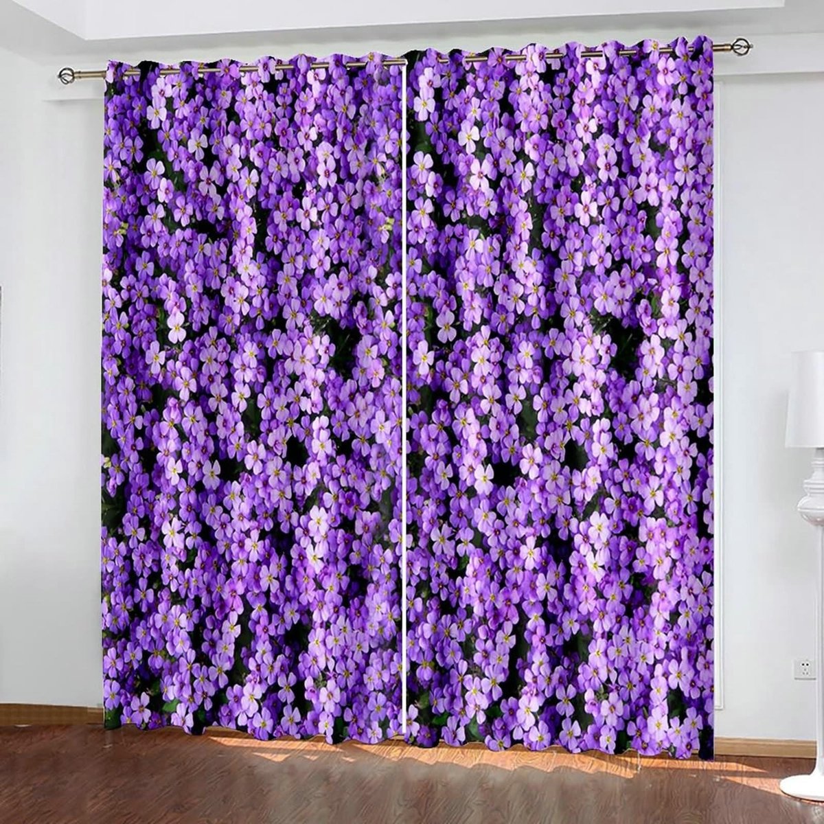 Raamgordijn 2 Paneelsets - Verduisterend met Paarse Bloemen