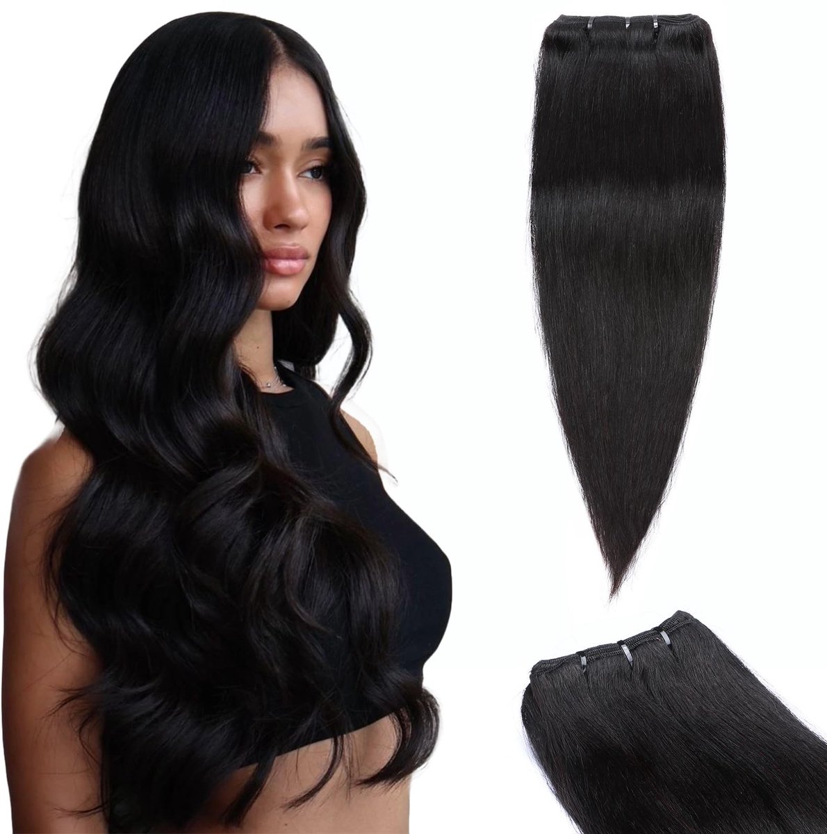 Echte Haarextensions voor Naaien - Natuurlijk Zwart - 100 g - 20 cm