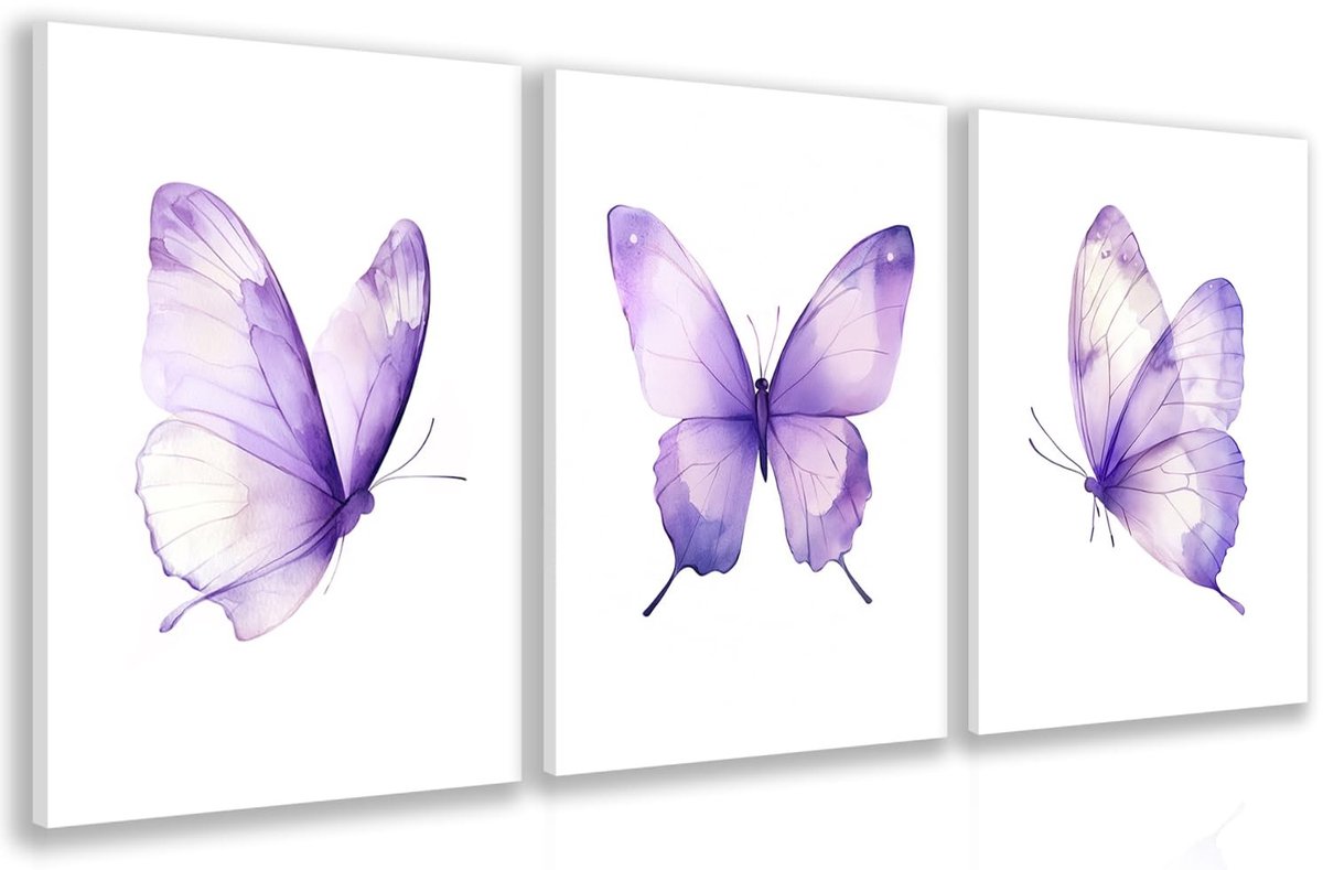 Wanddecoratie met vlinder in paarse kleur - Canvas 16x24 inch