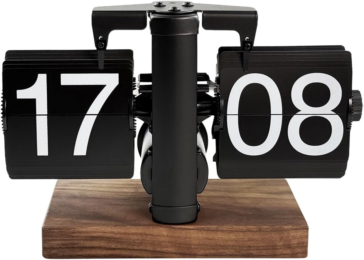 Retro Automatische Flipklok met Veilige Basis, Creatieve Vintage Tafelklok voor Thuis, Kantoor en School, 24 Uur Zwart Design