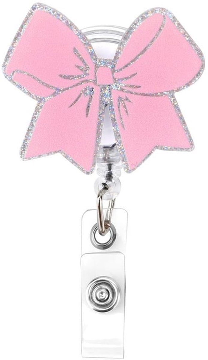 Roze strik badgehouder, intrekbare acryl badgehouder voor verpleegkundigen, clip voor studenten-ID-tag, schattige strik badgehouder voor ID-kaart, krokodillenklemmen voor medisch personeel, accessoires