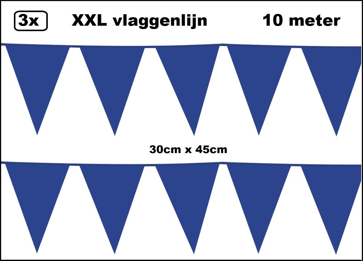 3 stuks XXL Vlaggenlijn blauw 30cm x 45cm - Giga vlaglijn themafeest party festival